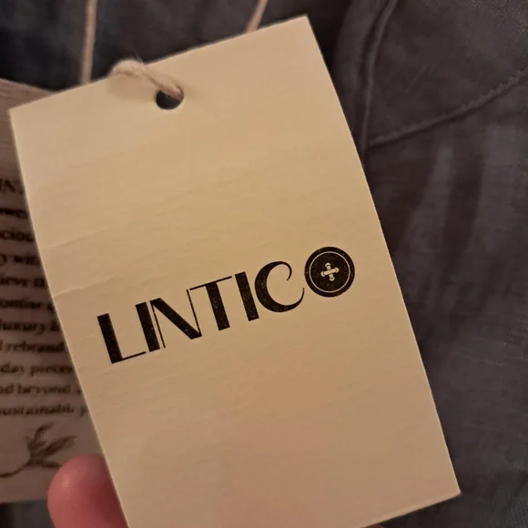 Lintico Top Women's Large L Blue Chambray Linen Fitted Office Career Coastal - Picture 5 of 13